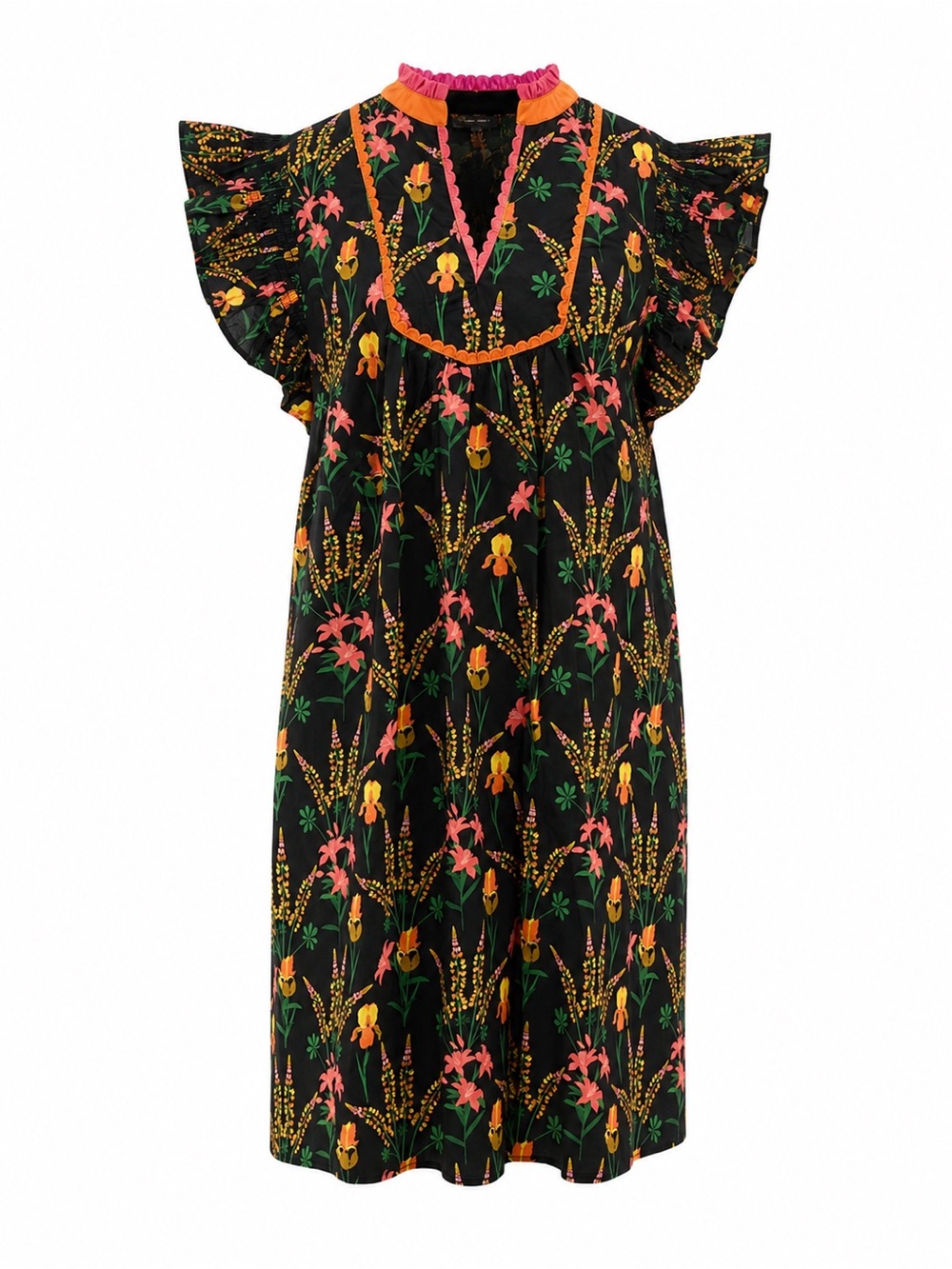 Midnight Garden Flutter Sleeve Dress